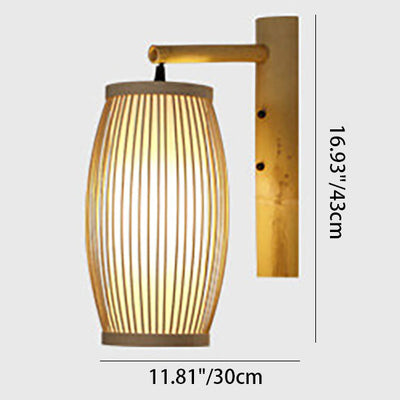 Traditional Chinese Weaving Bamboo Cage Shape 1-Light Wall Sconce Lamp For Living Room