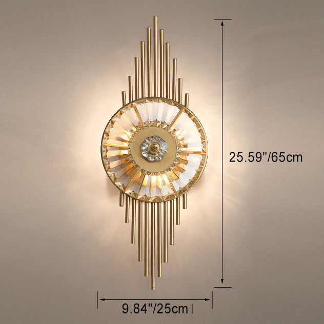 Contemporary Scandinavian Round Striped Iron Crystal 3-Light Wall Sconce Lamp For Bedroom