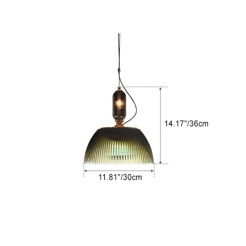 Contemporary Retro Green Striped Glass Iron 2-Light Pendant Light For Bedroom