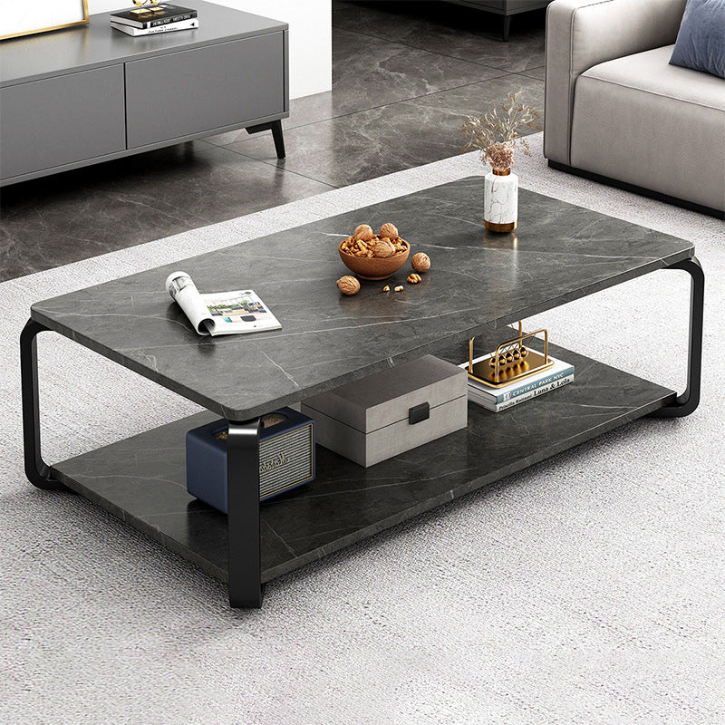 Modern Minimalist Rectangular Table Top Metal Marble Coffee Table 1-Shelf For Living Room