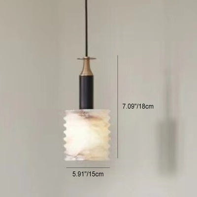 Modern Art Deco Marble Cylinder Shade Iron Frame 1-Light Pendant Light For Bedroom