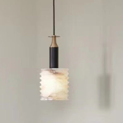 Modern Art Deco Marble Cylinder Shade Iron Frame 1-Light Pendant Light For Bedroom