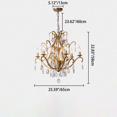 Traditional French Candelabra Round Crystal Iron Frame 5/9/12 Light Chandelier For Living Room