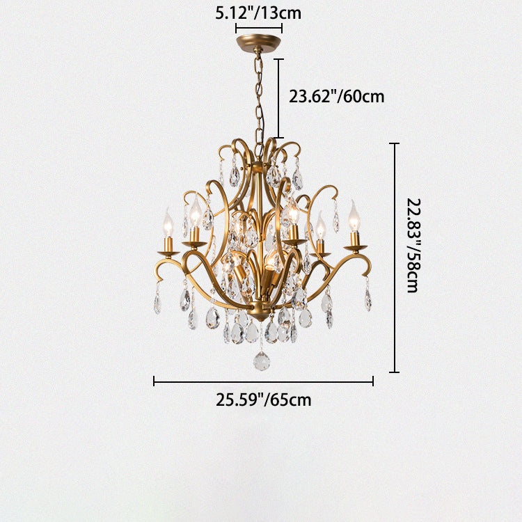 Traditional French Candelabra Round Crystal Iron Frame 5/9/12 Light Chandelier For Living Room