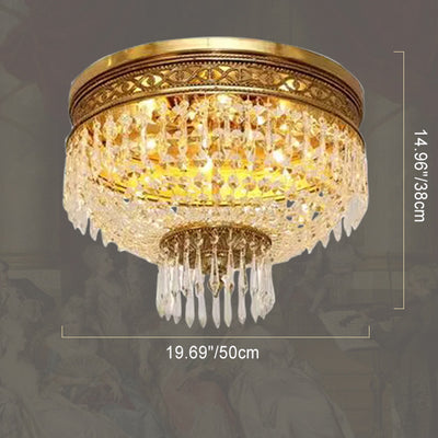 Traditional French Round All Copper Crystal 4/6 Light Flush Mount Ceiling Light For Bedroom