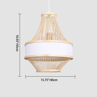 Modern Boho Bamboo Weaving Lantern Fabric 1-Light Pendant Light For Dining Room