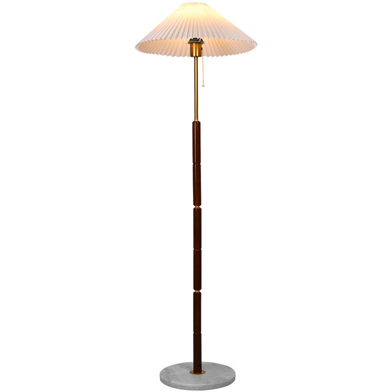 Traditional Japanese Plastic Pleated Conical Shade Marble Base 1-Light Standing Floor Lamp For Home Office