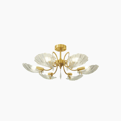 Modern Minimalist Shell Copper Glass 3/6/8 Light Chandelier For Living Room