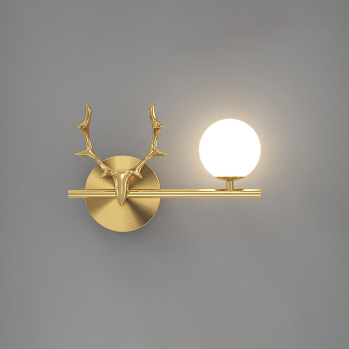 Modern Luxury Antler Full Brass Glass 1-Light Wall Sconce Lamp