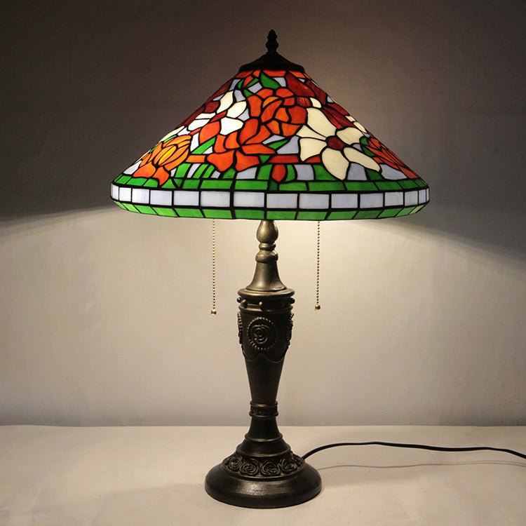 Traditional Tiffany Half Ball Rose Resin Stained Glass 2-Light Table Lamp For Bedroom