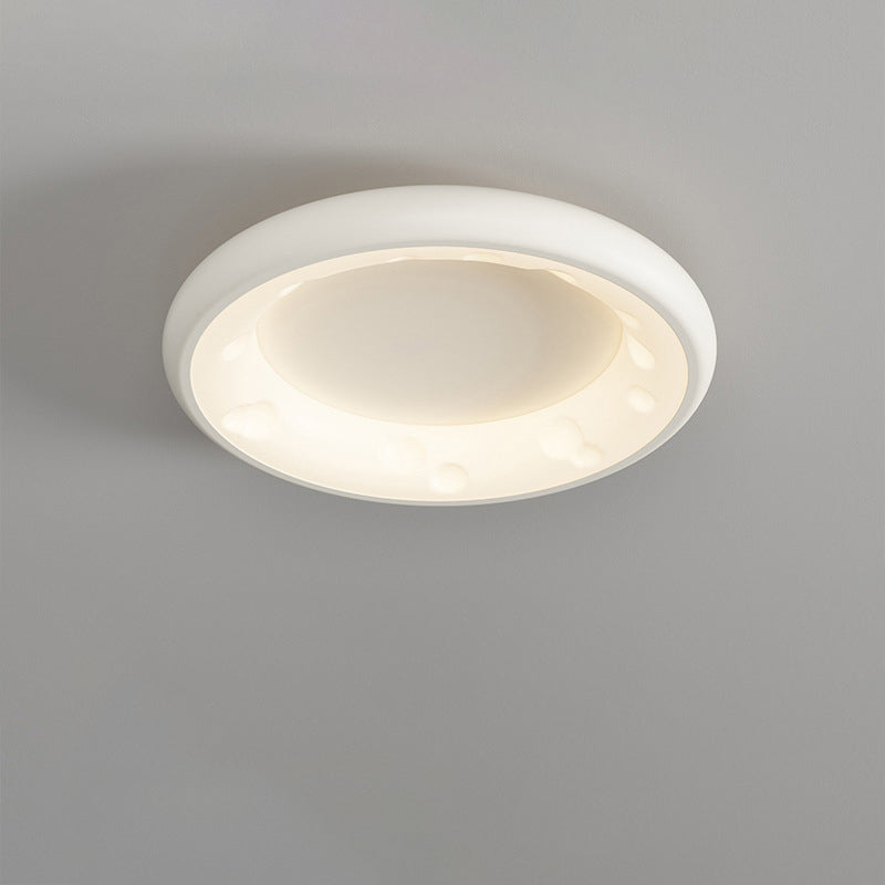 Modern Minimalist Cheese Cream Acrylic Iron LED Flush Mount Ceiling Light For Bedroom