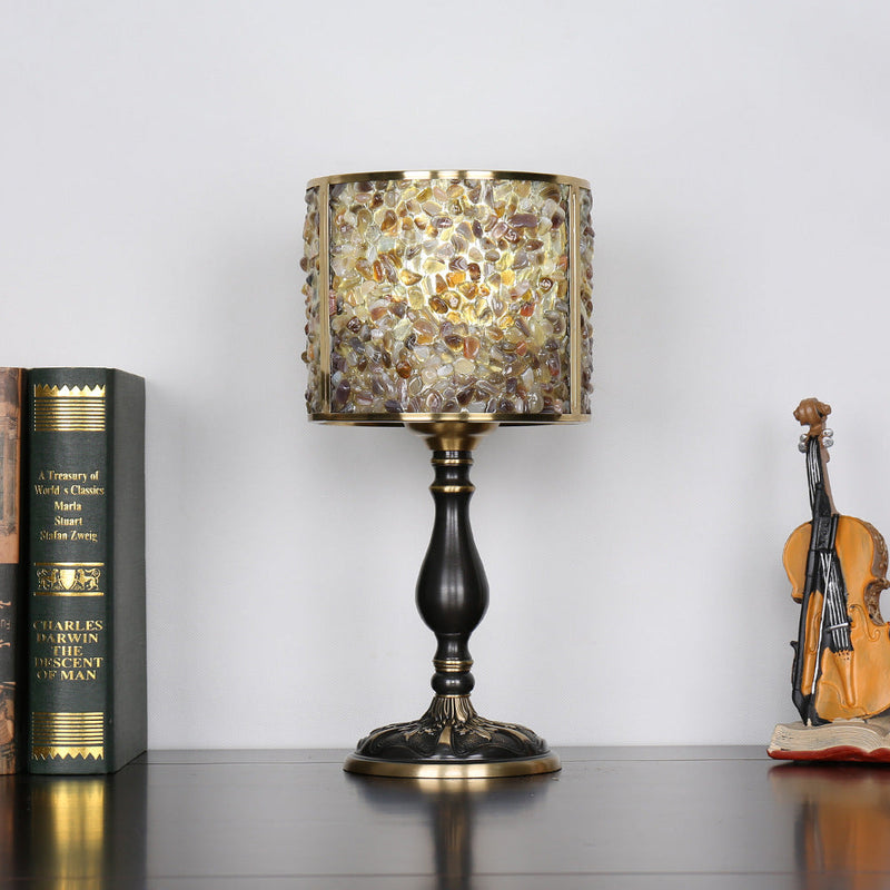 Modern Transitional Crystal Stone Shade Full Copper Base 1-Light Table Lamp For Study