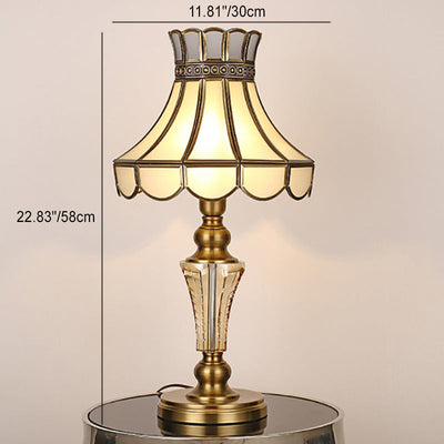 Contemporary Luxury Umbrella Copper Crystal Glass 1-Light Table Lamp For Bedroom