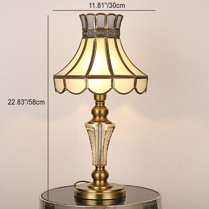 Contemporary Luxury Umbrella Copper Crystal Glass 1-Light Table Lamp For Bedroom