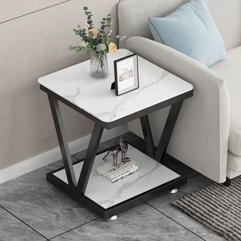 Modern Simplicity Square Slab Steel End Table 2-Tier For Living Room