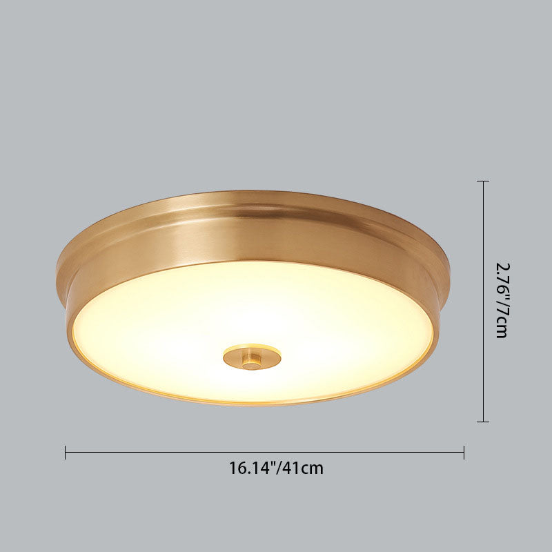 Modern Luxury Round All Copper Glass 3/4 Light Flush Mount Ceiling Light For Bedroom