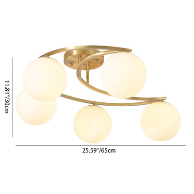 Contemporary Nordic Copper Glass Ball Moon 3/5 Light Semi-Flush Mount Ceiling Light For Bedroom