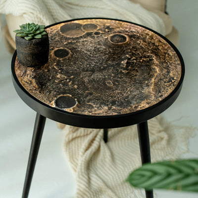 Contemporary Creative Round Lunar Surface Resin Wood Coffee Table For Living Room