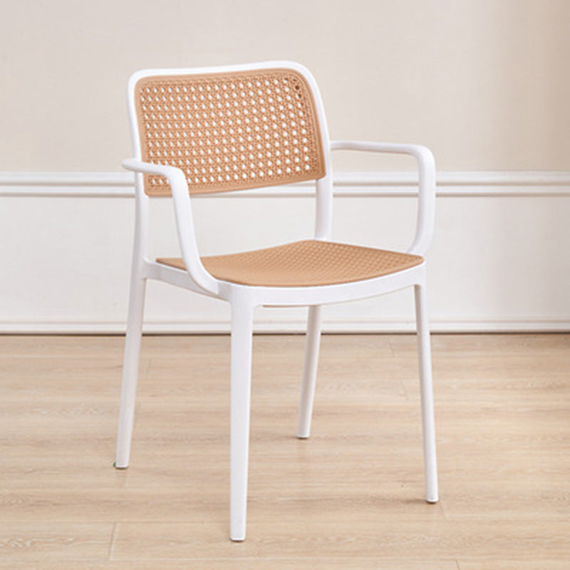 Contemporary Simplicity Square Rattan-like Plastic Stackable Dining Chair Armrest Backrest For Dining Room