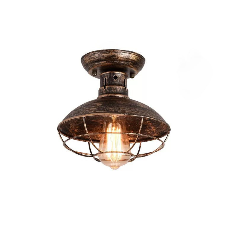 Contemporary Industrial Iron Net Pot Cover Shape 1-Light Semi-Flush Mount Ceiling Light For Living Room