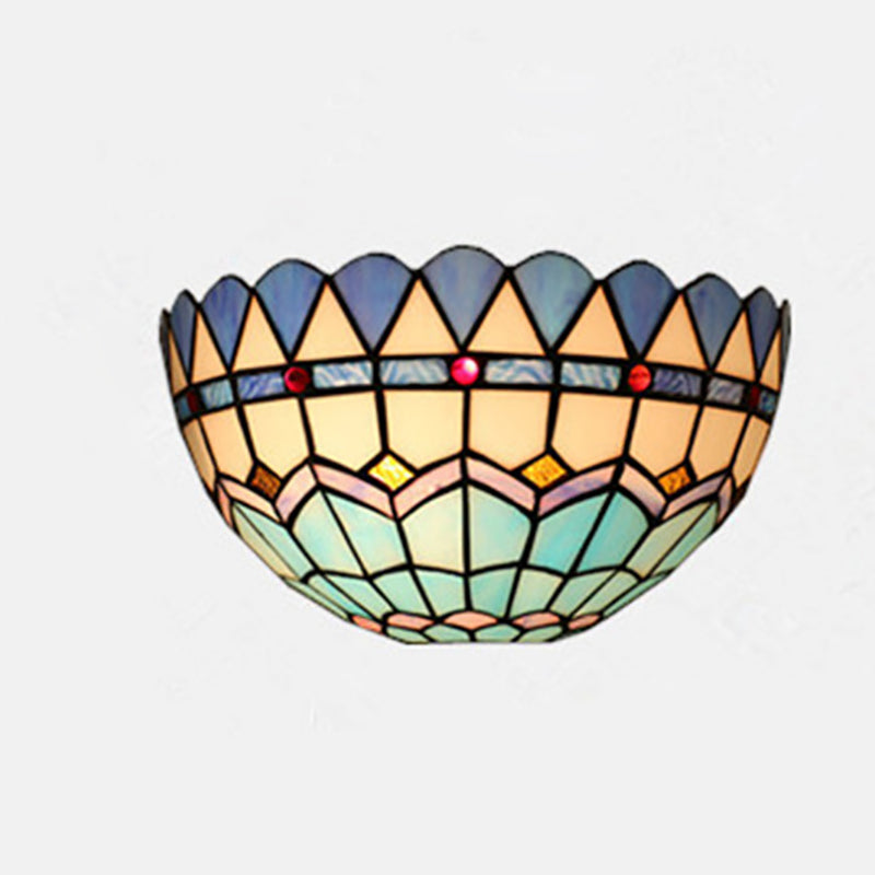 Traditional Tiffany Baroque Stained Glass Semi-circular Shade 2-Light Wall Sconce Lamp For Living Room