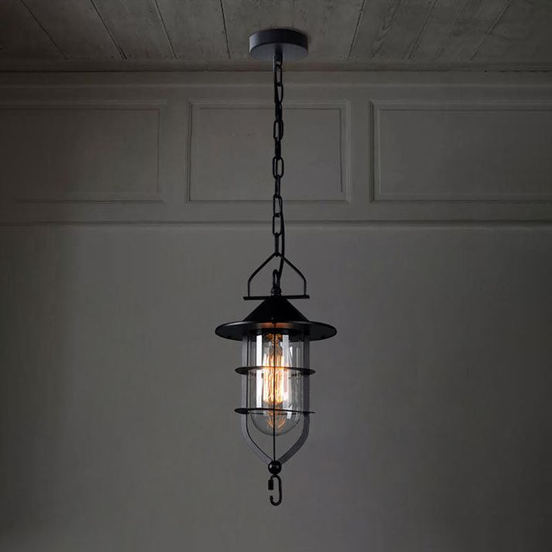 Contemporary Industrial Iron Glass Round 1-Light Pendant Light For Dining Room