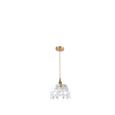 Modern Art Deco Brass Frame Crystal Round Glass Shade 1-Light Pendant Light For Living Room