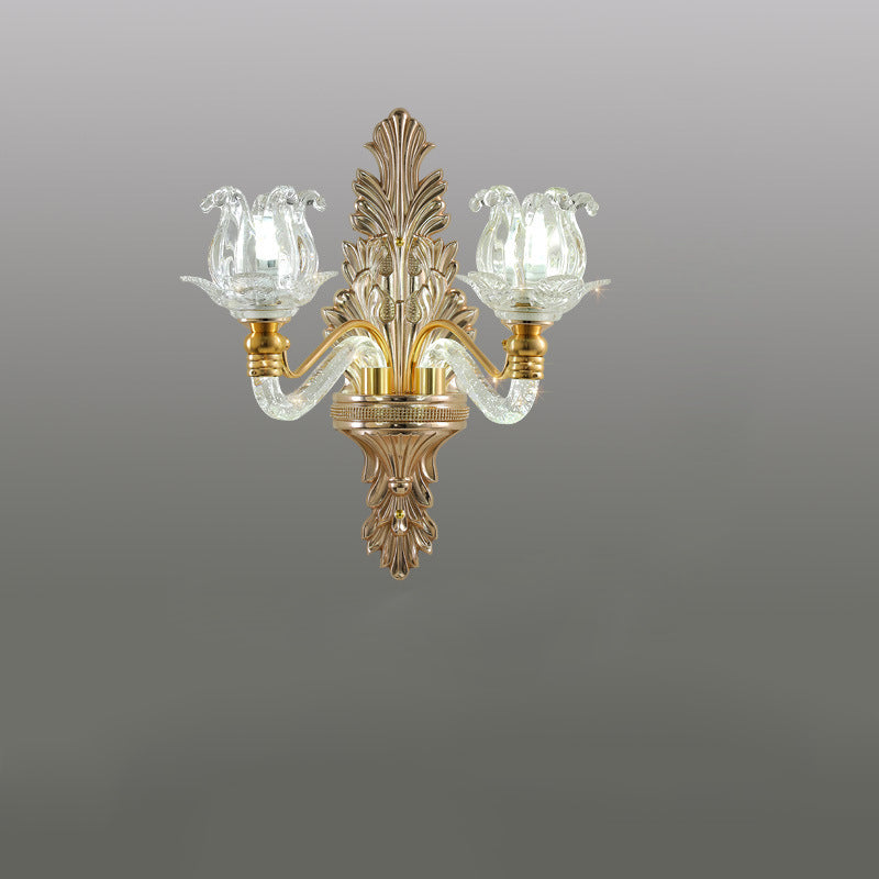 Traditional French Crystal Flower Crystal Glass Hardware 1/2 Light Wall Sconce Lamp For Living Room