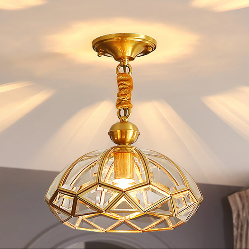 Modern Luxury Gold Finish Frame Geometric Glass Shade 1-Light Pendant Light For Bedroom