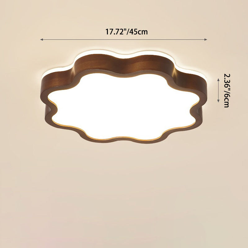 Contemporary Creative Plum Shaped Wooden Acrylic LED Flush Mount Ceiling Light For Bedroom