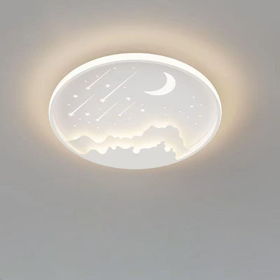 Modern Minimalist Round Moon Meteor Iron LED Flush Mount Ceiling Light For Bedroom