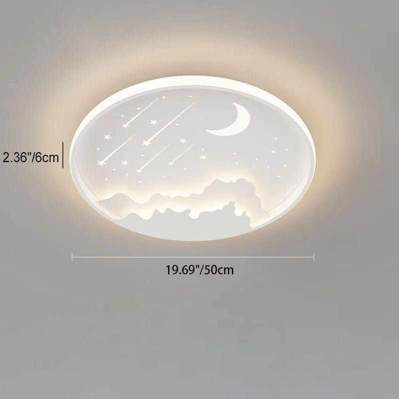 Modern Minimalist Round Moon Meteor Iron LED Flush Mount Ceiling Light For Bedroom