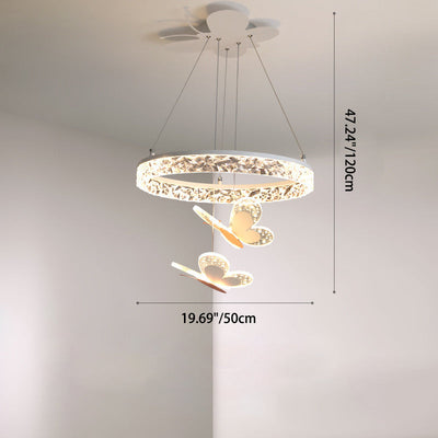 Contemporary Creative Kids Round Butterfly Iron Acrylic LED Chandelier For Bedroom