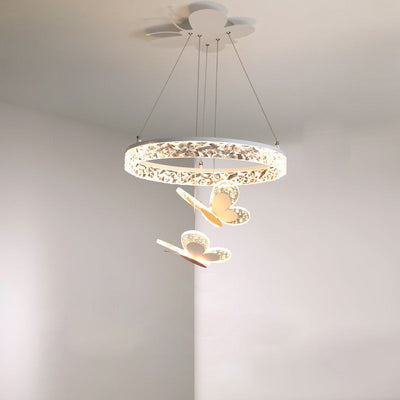 Contemporary Creative Kids Round Butterfly Iron Acrylic LED Chandelier For Bedroom