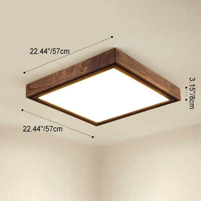 Traditional Chinese Walnut Iron Acrylic Square Rectangular LED Flush Mount Ceiling Light For Living Room