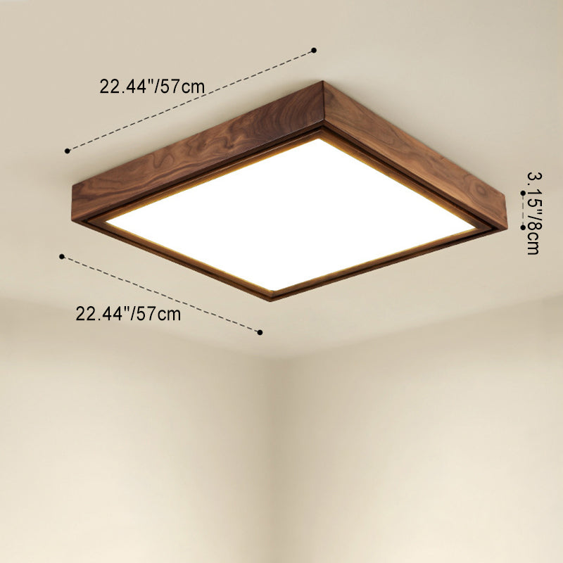 Modern Minimalist Rectangular Square Wood Acrylic LED Flush Mount Lighting For Living Room