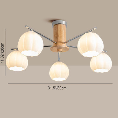 Modern Simplicity Wood Hardware Glass Stripes 3/5/6/8-Light Chandelier For Living Room