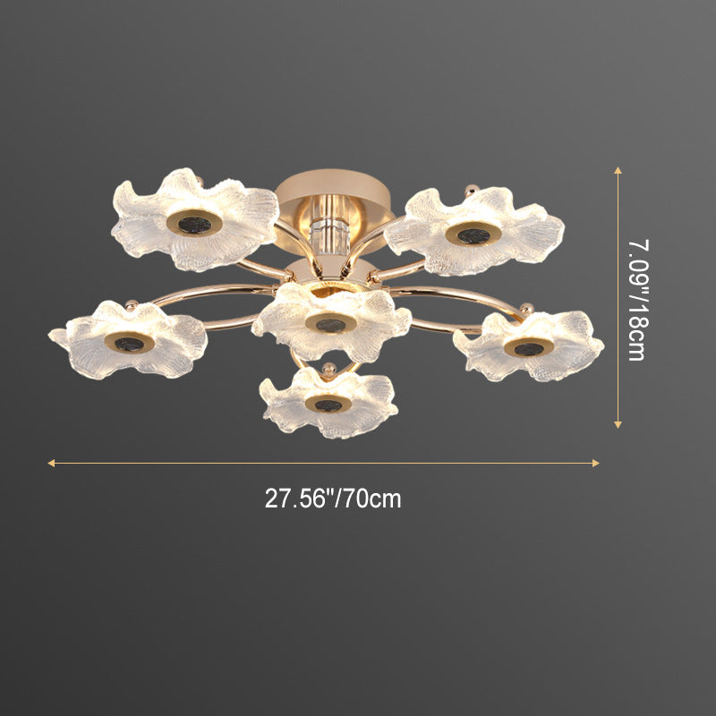 Contemporary Luxury Gold Finish Frame Enamel Bauhinia Glass Shade LED Semi-Flush Mount Ceiling Light For Living Room