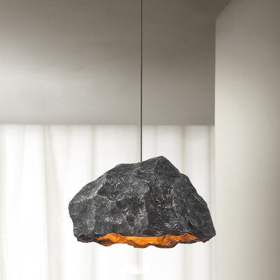 Traditional Japanese Polystyrene Rock 1-Light Pendant Light For Dining Room