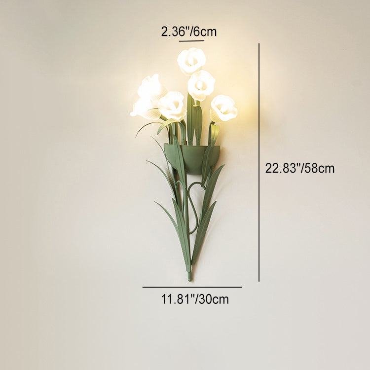 Lampe murale contemporaine créative en verre de fer floral 3/6 pour chambre à coucher 