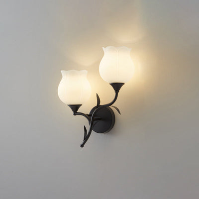 Modern Minimalist Cream Flower Iron Glass 1/2 Light Wall Sconce Lamp For Bedroom