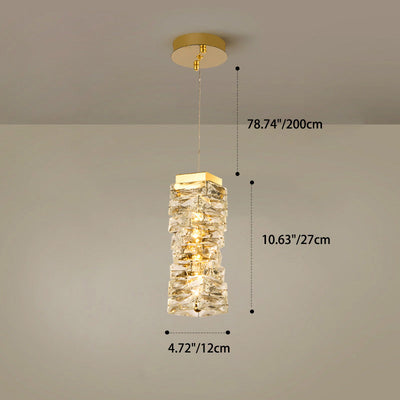 Modern Luxury Stainless Steel Crystal Irregular Column LED Pendant Light For Living Room