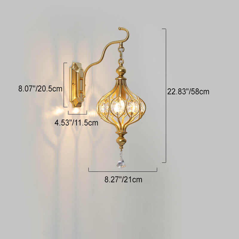 Modern Luxury Oval Lantern Iron Crystal 1-Light Wall Sconce Lamp For Living Room