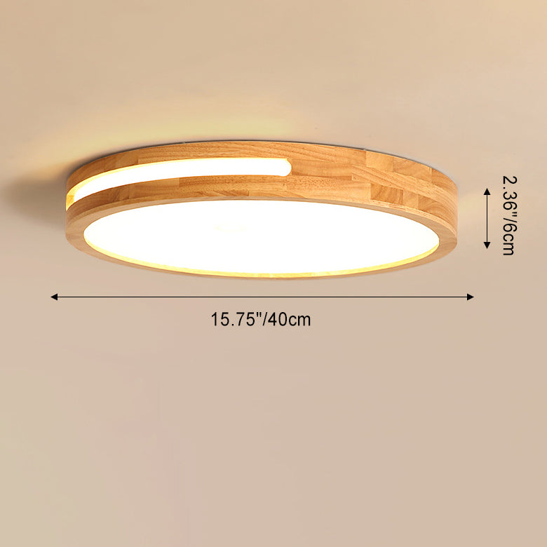 Modern Minimalist Round Wood Acrylic LED Flush Mount Ceiling Light For Bedroom