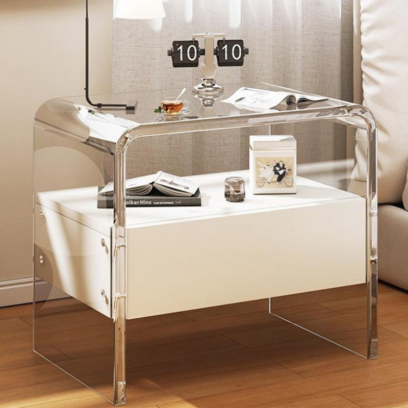 Modern Simplicity Rectangular Tabletop Acrylic Solid Wood Nightstand 1-Drawer For Bedroom