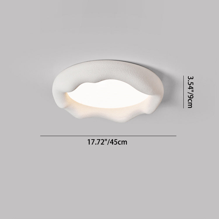 Modern Minimalist Cream Round Iron Fiberglass LED Flush Mount Ceiling Light For Living Room