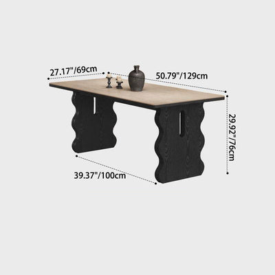 Contemporary Retro Rectangular Wave Wood Slate Dining Table For 4/6 Seats