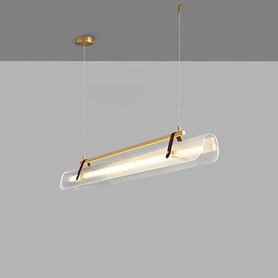 Modern Minimalist Leather Acrylic Linear LED Island Light Pendant Light For Living Room