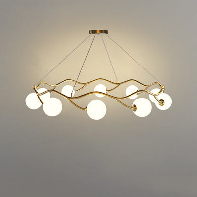 Contemporary Nordic Metal Glass Round Wave Ball Ring 8/10/12 Light Chandeliers For Living Room