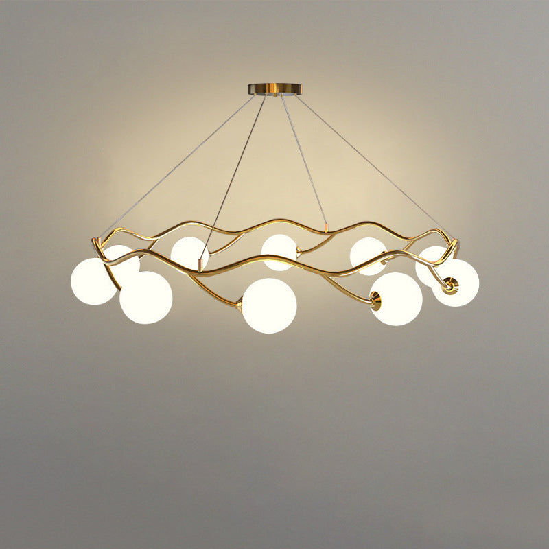 Contemporary Nordic Metal Glass Round Wave Ball Ring 8/10/12 Light Chandeliers For Living Room